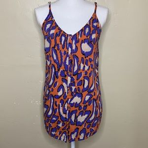 CABI Tank Top Purple Orange Spaghetti Strap Button Front Animal Print Medium
